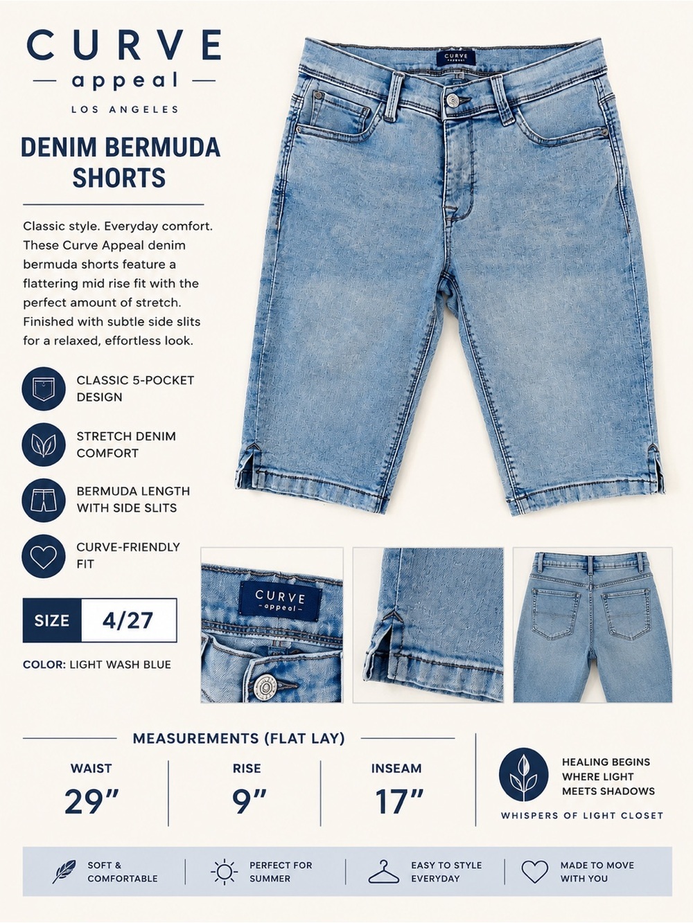 Curve Appeal Light Wash Denim Bermuda Shorts Women’s 4/27